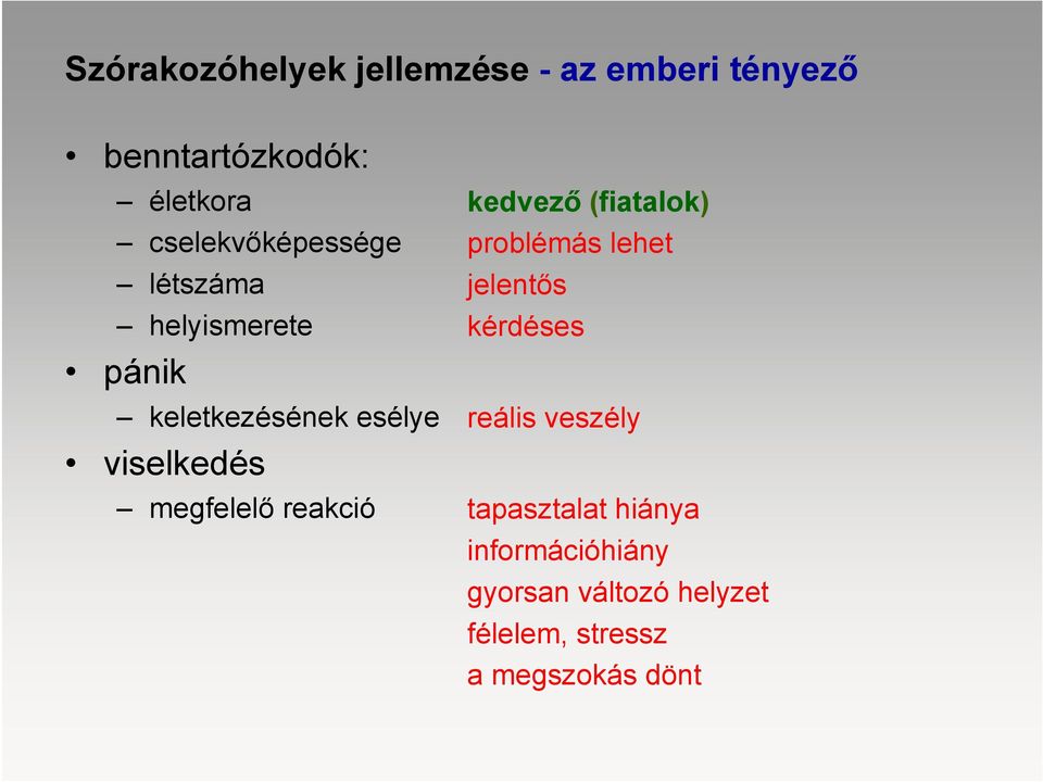 megfelelő reakció kedvező (fiatalok) problémás lehet jelentős kérdéses reális