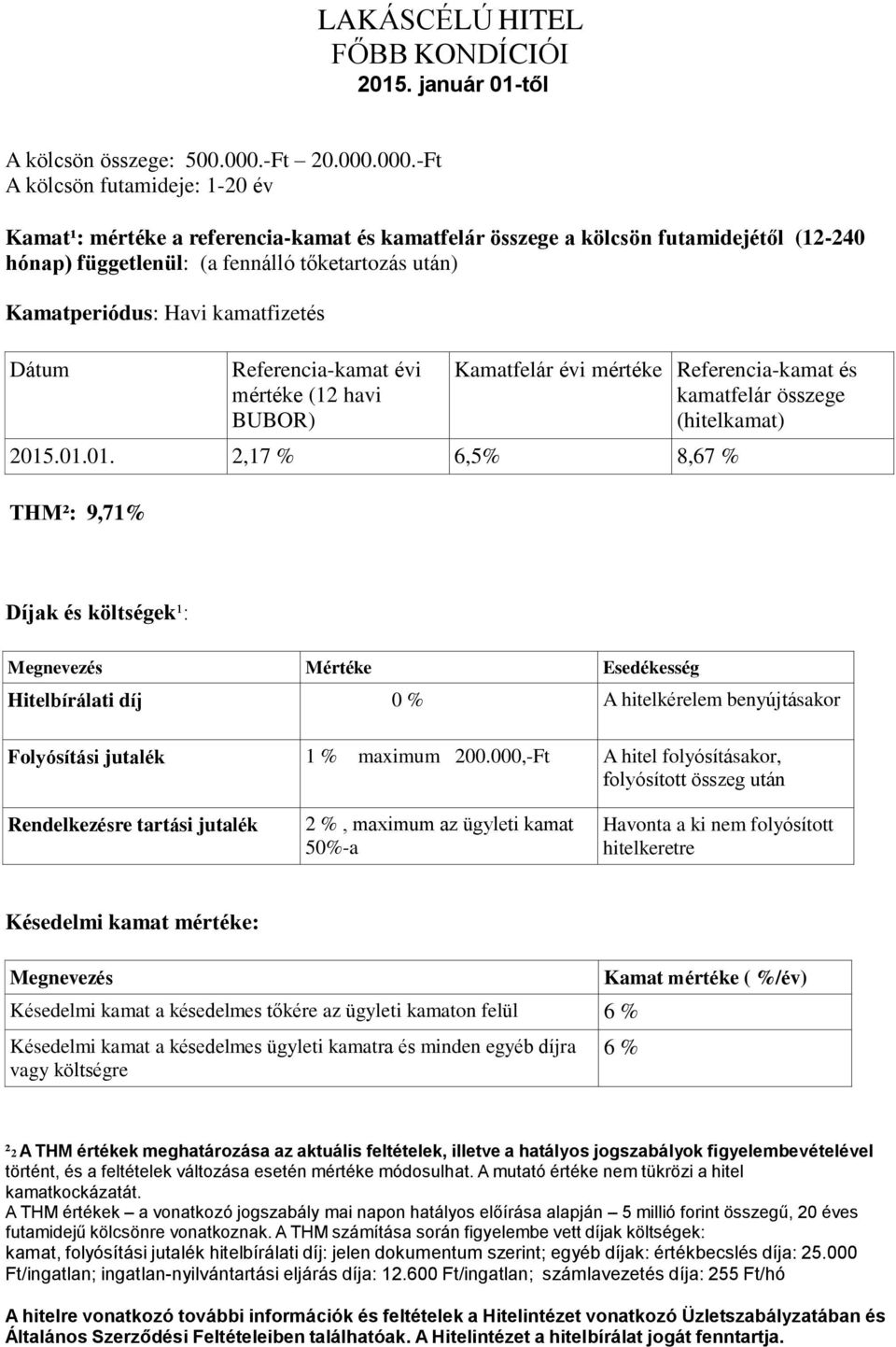 000.-Ft A kölcsön futamideje: 1-20 év Kamat¹: mértéke a referencia-kamat és kamatfelár összege a kölcsön futamidejétől (12-240 hónap) függetlenül: (a fennálló tőketartozás után) Kamatperiódus: Havi