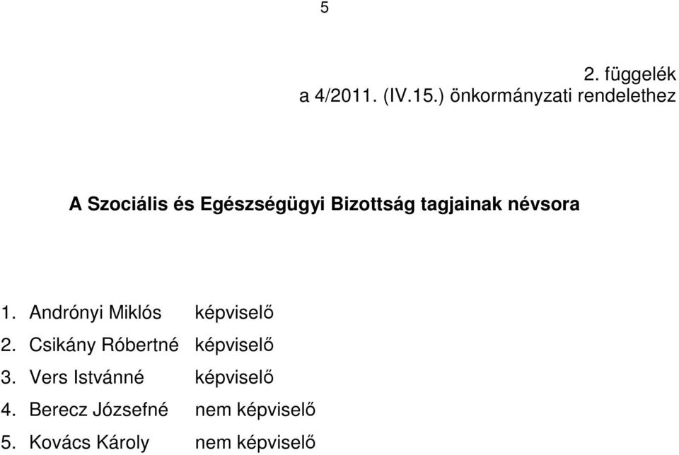 tagjainak névsora 1. Andrónyi Miklós képviselı 2.