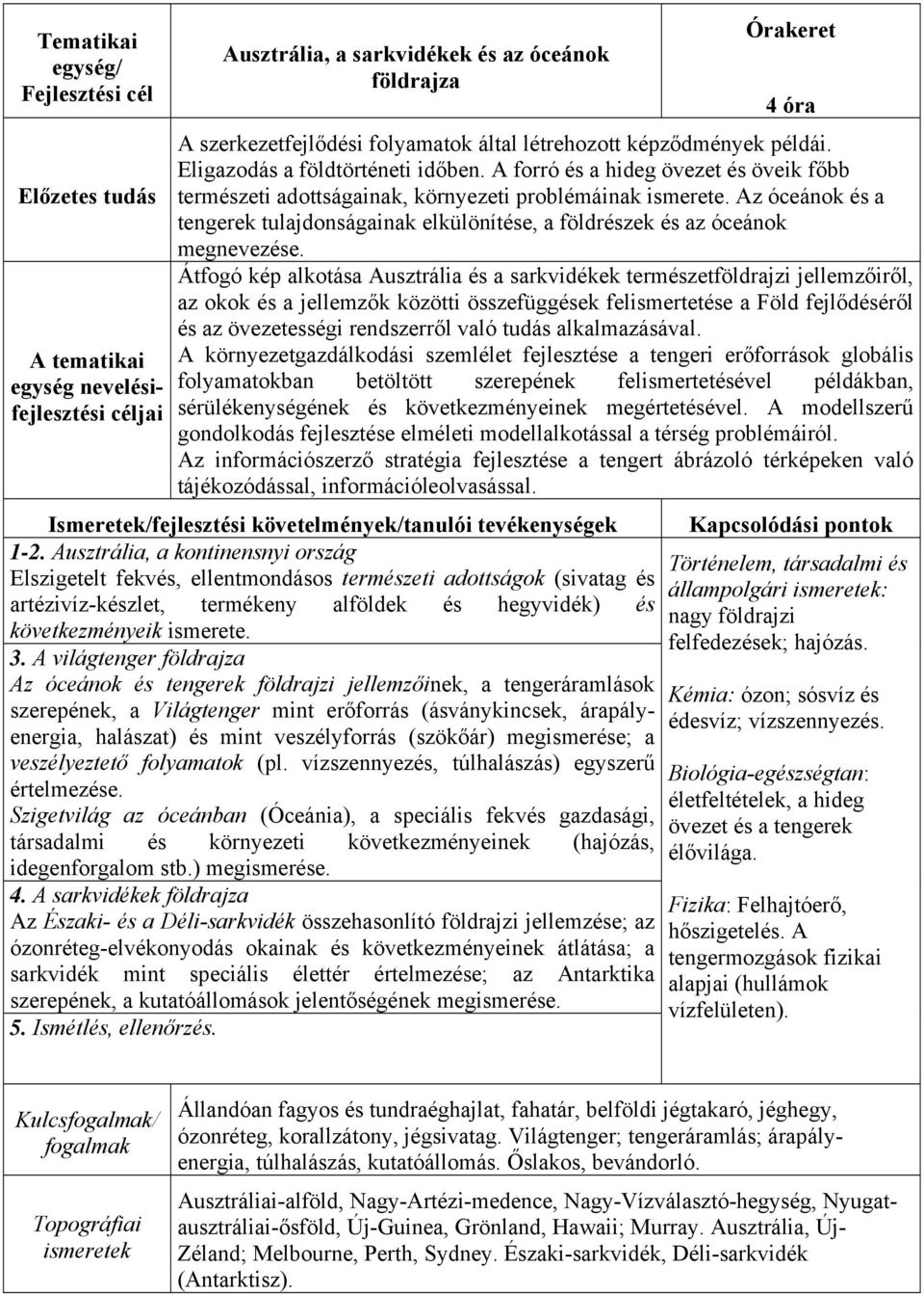 Az óceánok és a tengerek tulajdonságainak elkülönítése, a földrészek és az óceánok megnevezése.