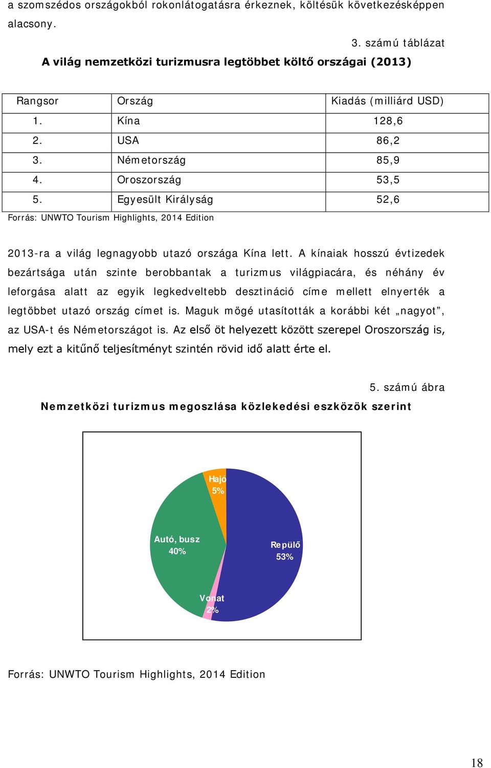 Egyesült Királyság 52,6 Forrás: UNWTO Tourism Highlights, 2014 Edition 2013-ra a világ legnagyobb utazó országa Kína lett.