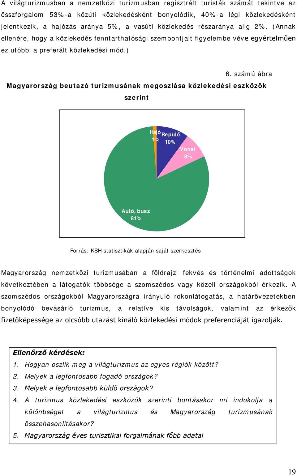 számú ábra Magyarország beutazó turizmusának megoszlása közlekedési eszközök szerint Hajó Repülő 1% 10% Vonat 8% Autó, busz 81% Forrás: KSH statisztikák alapján saját szerkesztés Magyarország