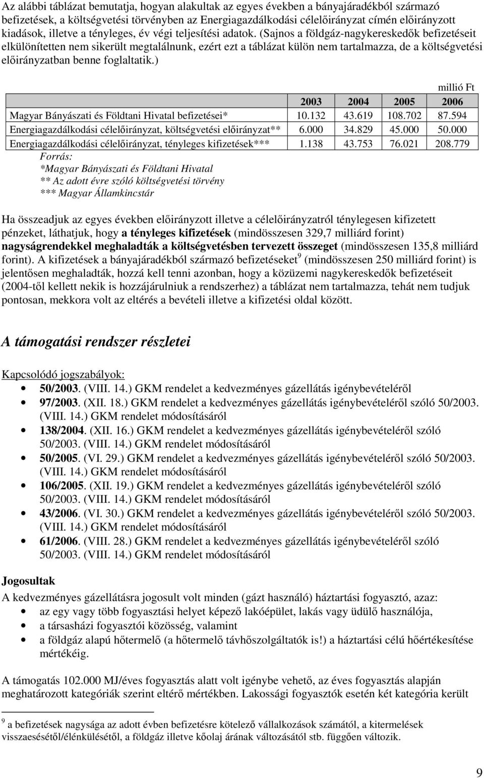 (Sajnos a földgáz-nagykereskedk befizetéseit elkülönítetten nem sikerült megtalálnunk, ezért ezt a táblázat külön nem tartalmazza, de a költségvetési elirányzatban benne foglaltatik.