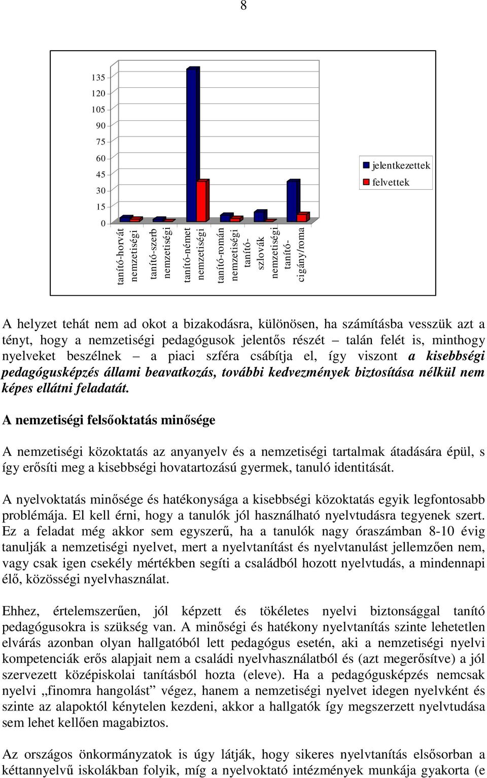 a piaci szféra csábítja el, így viszont a kisebbségi pedagógusképzés állami beavatkozás, további kedvezmények biztosítása nélkül nem képes ellátni feladatát.