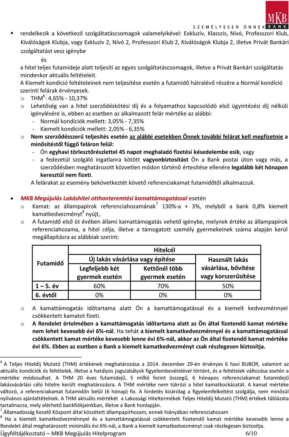 A Kiemelt kondíció feltételeinek nem teljesítése esetén a futamidő hátralévő részére a Normál kondíció szerinti felárak érvényesek.