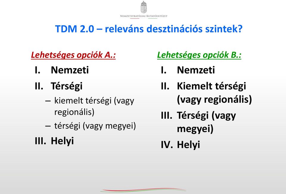 Térségi kiemelt térségi (vagy regionális) térségi (vagy megyei)