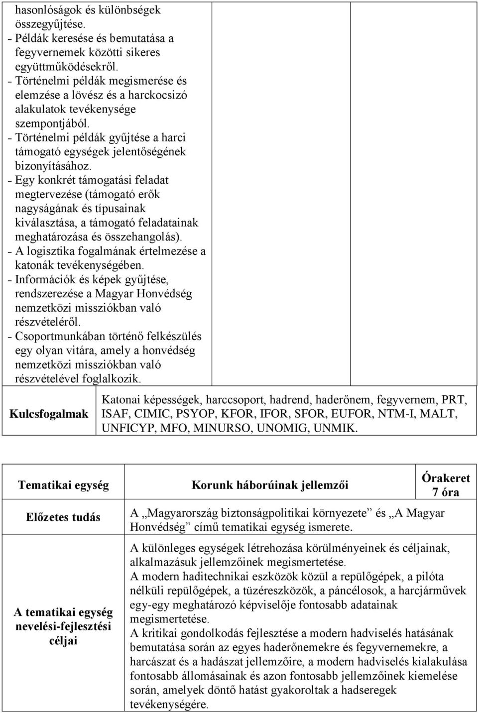 Egy konkrét támogatási feladat megtervezése (támogató erők nagyságának és típusainak kiválasztása, a támogató feladatainak meghatározása és összehangolás).