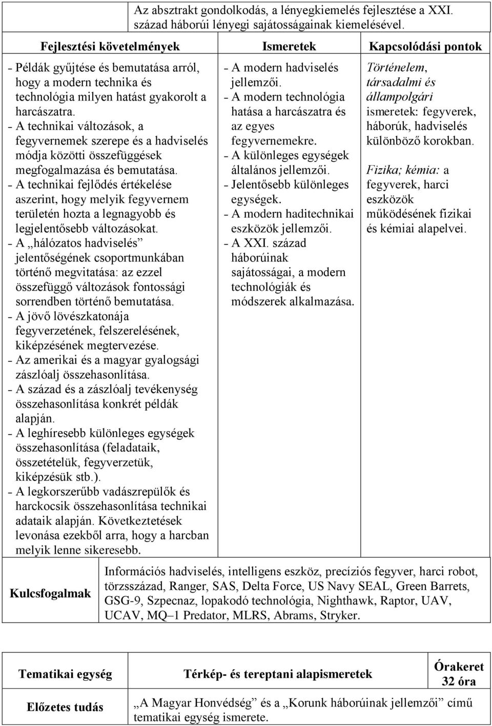 A technikai változások, a fegyvernemek szerepe és a hadviselés módja közötti összefüggések megfogalmazása és bemutatása.