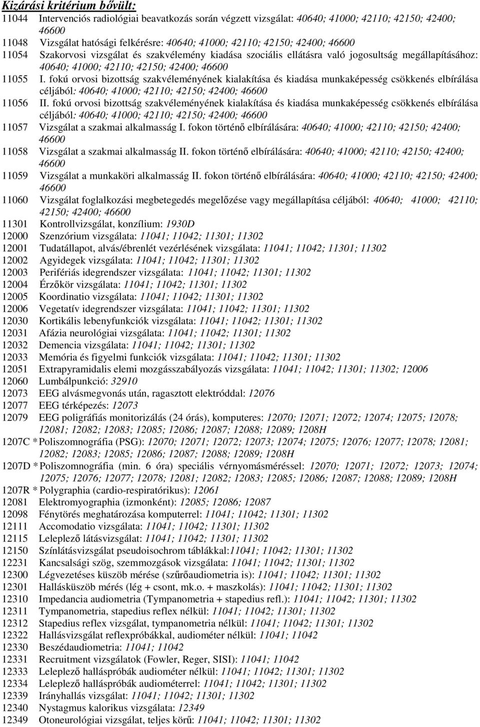 fokú orvosi bizottság szakvéleményének kialakítása és kiadása munkaképesség csökkenés elbírálása céljából: 40640; 41000; 42110; 42150; 42400; 46600 11056 II.