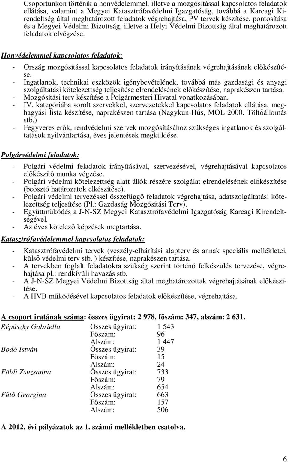 Honvédelemmel kapcsolatos feladatok: - Ország mozgósítással kapcsolatos feladatok irányításának végrehajtásának előkészítése.