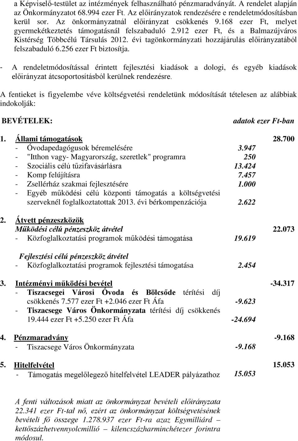 évi tagönkormányzati hozzájárulás előirányzatából felszabaduló 6.256 ezer Ft biztosítja.