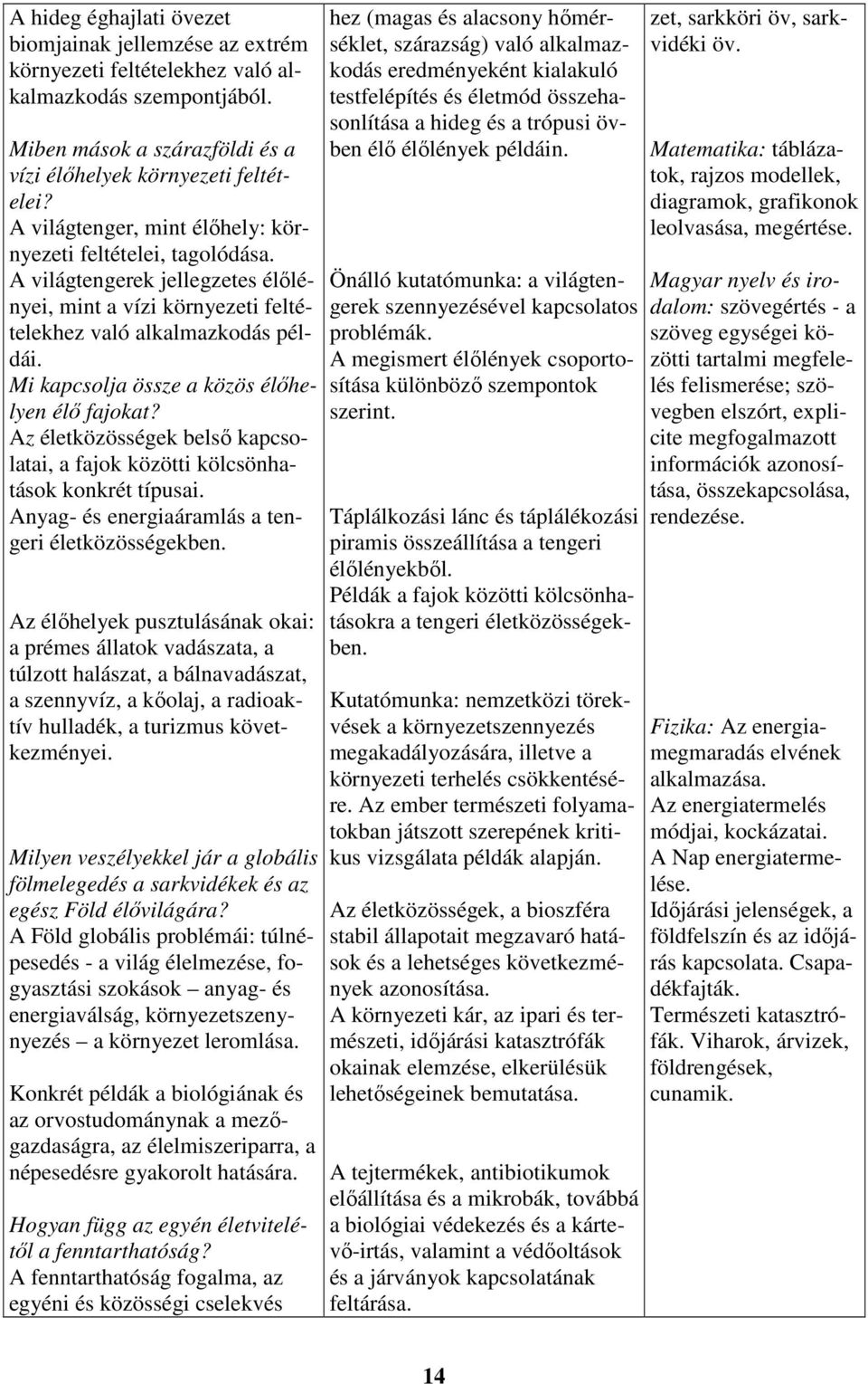 Mi kapcsolja össze a közös élőhelyen élő fajokat? Az életközösségek belső kapcsolatai, a fajok közötti kölcsönhatások konkrét típusai. Anyag- és energiaáramlás a tengeri életközösségekben.