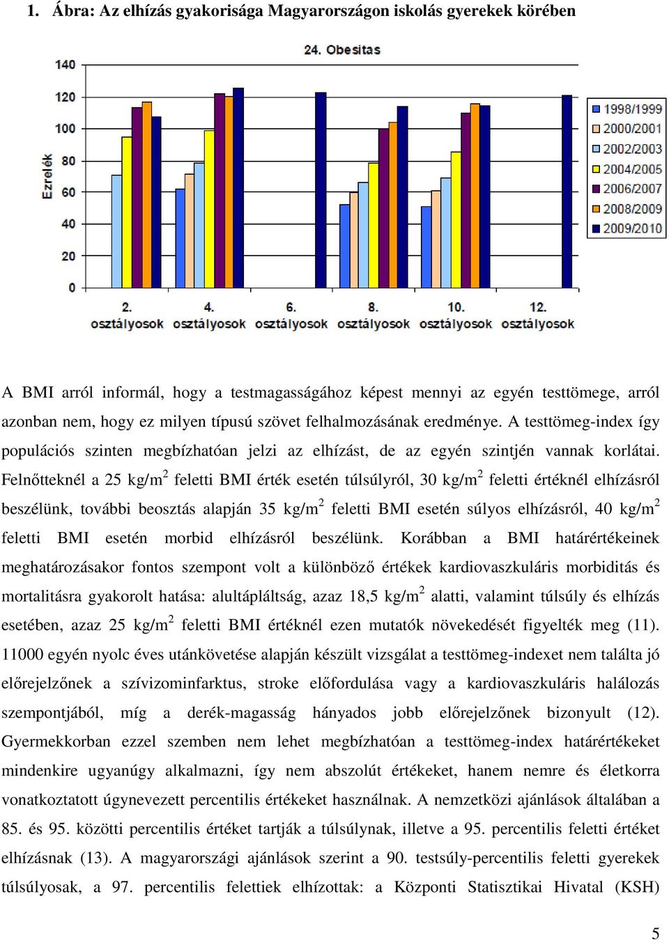 Felnőtteknél a 25 kg/m 2 feletti BMI érték esetén túlsúlyról, 30 kg/m 2 feletti értéknél elhízásról beszélünk, további beosztás alapján 35 kg/m 2 feletti BMI esetén súlyos elhízásról, 40 kg/m 2