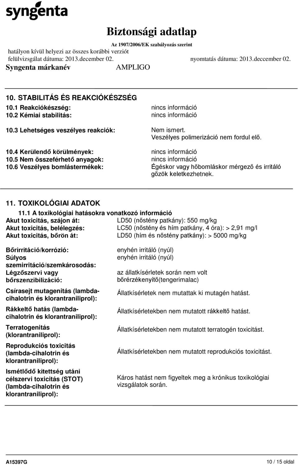 TOXIKOLÓGIAI ADATOK 11.