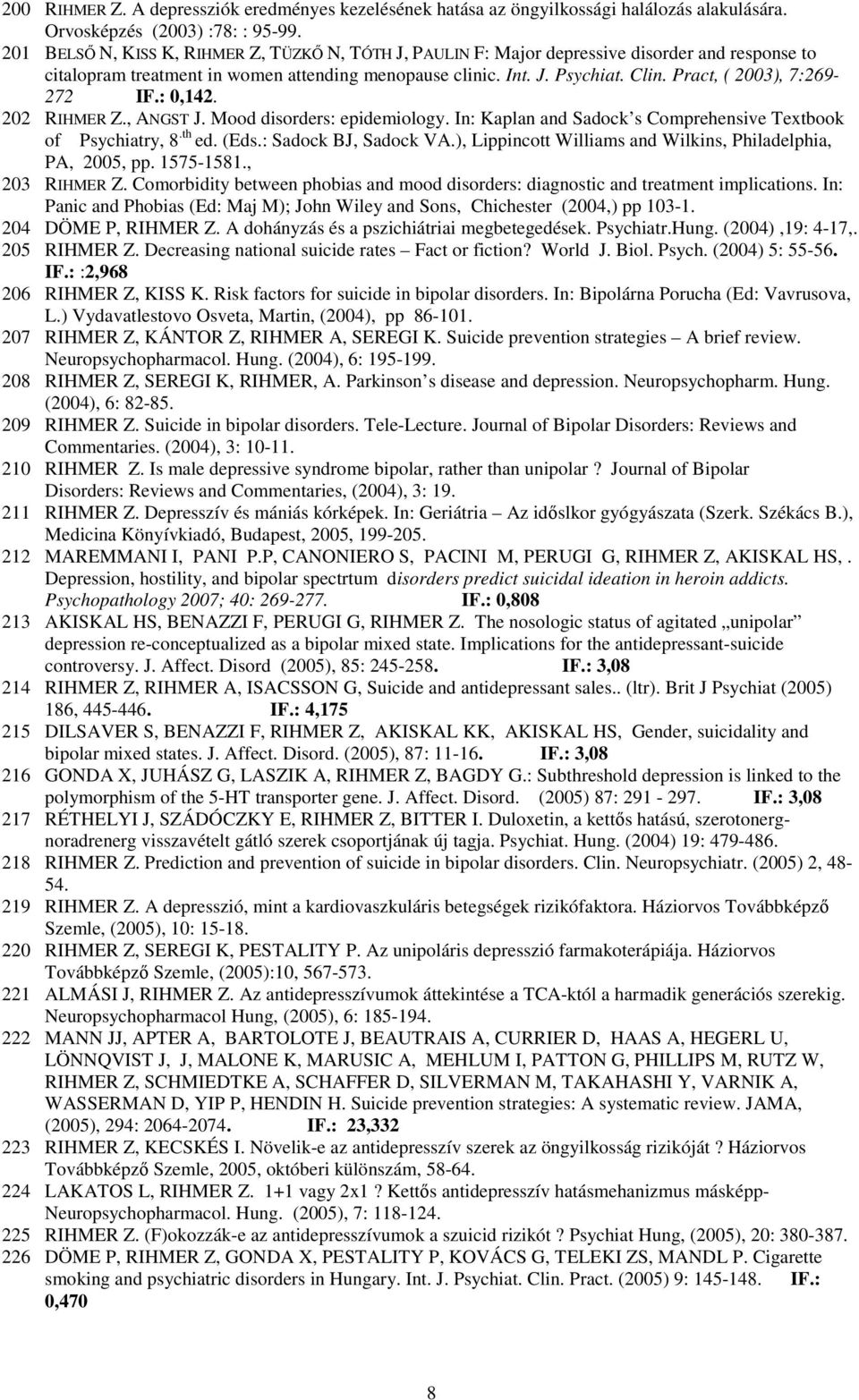 Pract, ( 2003), 7:269-272 IF.: 0,142. 202 RIHMER Z., ANGST J. Mood disorders: epidemiology. In: Kaplan and Sadock s Comprehensive Textbook of Psychiatry, 8.th ed. (Eds.: Sadock BJ, Sadock VA.