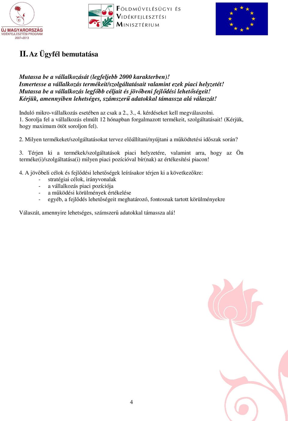 , 3., 4. kérdéseket kell megválaszolni. 1. Sorolja fel a vállalkozás elmúlt 12 hónapban forgalmazott termékeit, szolgáltatásait! (Kérjük, hogy maximum ötöt soroljon fel). 2.