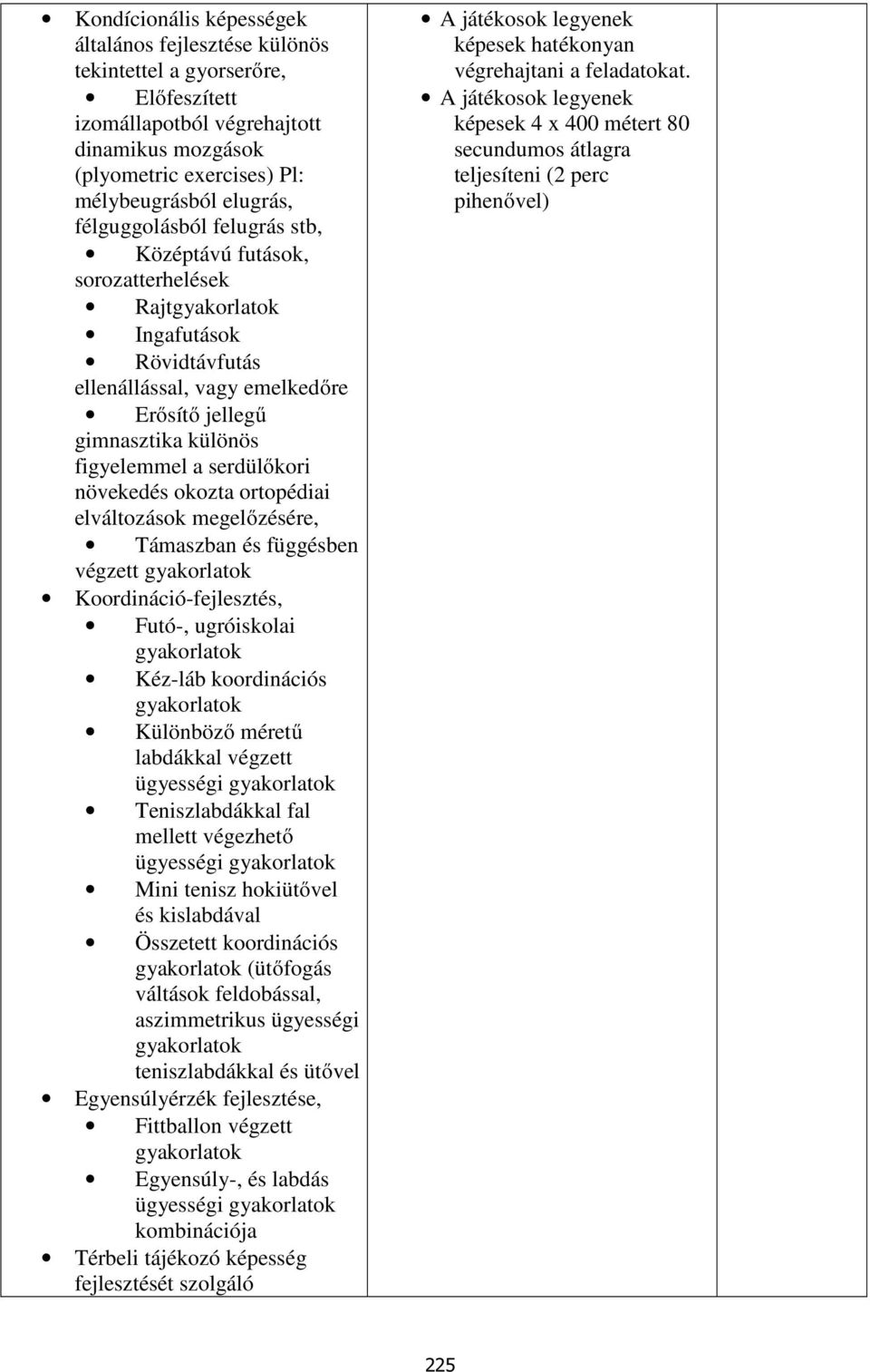 okozta ortopédiai elváltozások megelőzésére, Támaszban és függésben végzett Koordináció-fejlesztés, Futó-, ugróiskolai Kéz-láb koordinációs Különböző méretű labdákkal végzett ügyességi