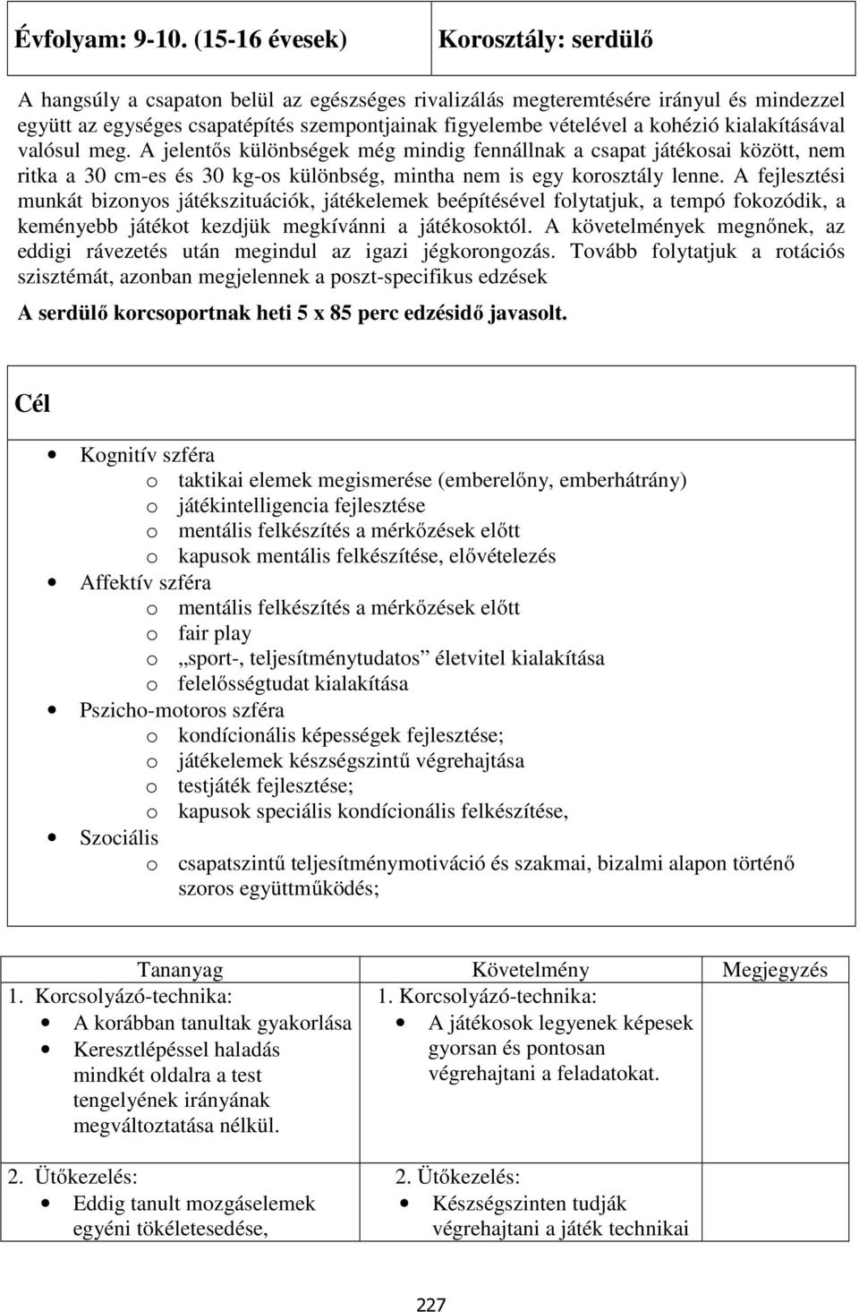 kohézió kialakításával valósul meg. A jelentős különbségek még mindig fennállnak a csapat játékosai között, nem ritka a 30 cm-es és 30 kg-os különbség, mintha nem is egy korosztály lenne.