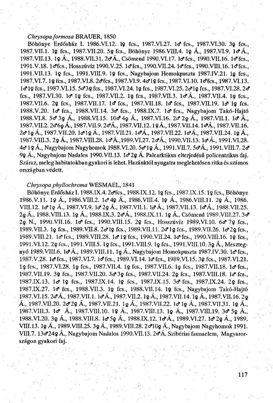 9. 1$ fcs., Nagybajom Homokpuszta 1987.IV.21. 1$ fcs., 1987.VI.7. içfcs., 1987. VI.8.2cf fcs., 1987.VI.9.4cfl$fcs., 1987.VI.10. Icffcs., 1987.VI.13. Icf 1$ fcs., 1987.VI.15.5cf3? fcs., 1987.VI.24. ls?