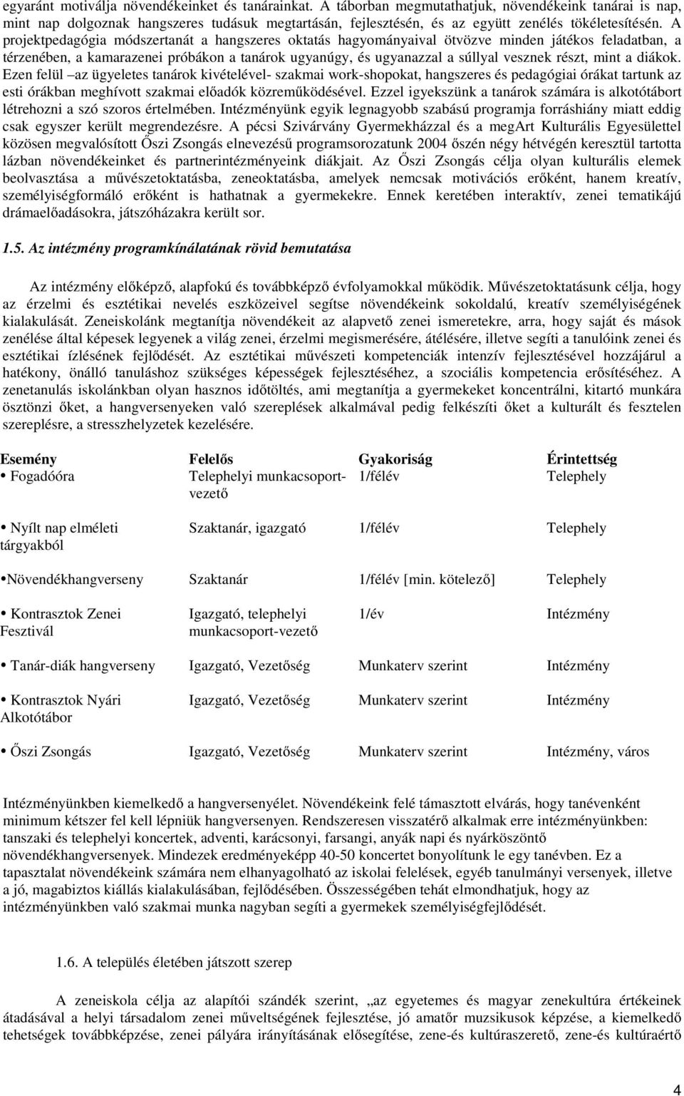 A projektpedagógia módszertanát a hangszeres oktatás hagyományaival ötvözve minden játékos feladatban, a térzenében, a kamarazenei próbákon a tanárok ugyanúgy, és ugyanazzal a súllyal vesznek részt,