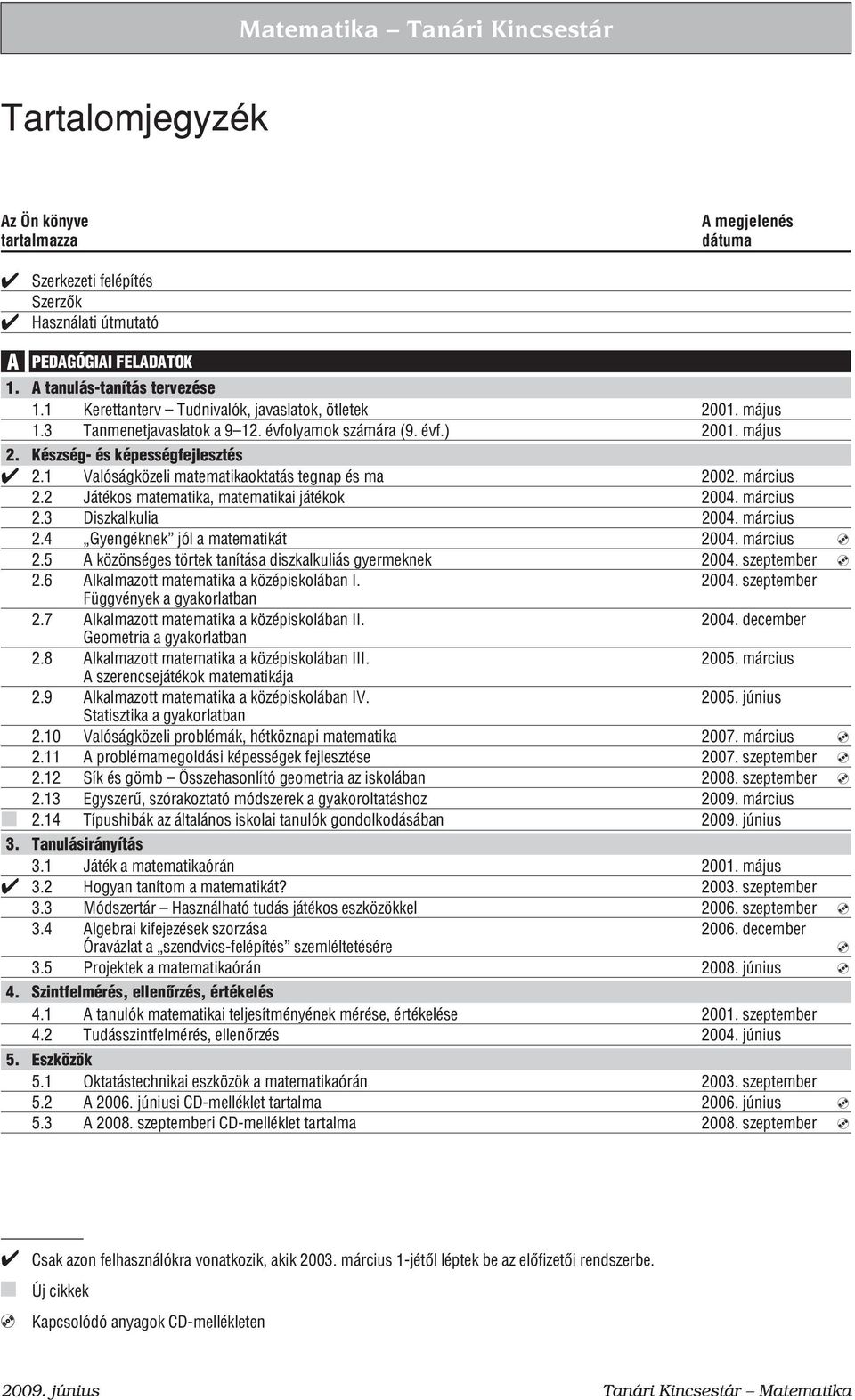 1 Valóságközeli matematikaoktatás tegnap és ma 2002. március 2.2 Játékos matematika, matematikai játékok 2004. március 2.3 Diszkalkulia 2004. március 2.4 Gyengéknek jól a matematikát 2004. március 2.5 A közönséges törtek tanítása diszkalkuliás gyermeknek 2004.