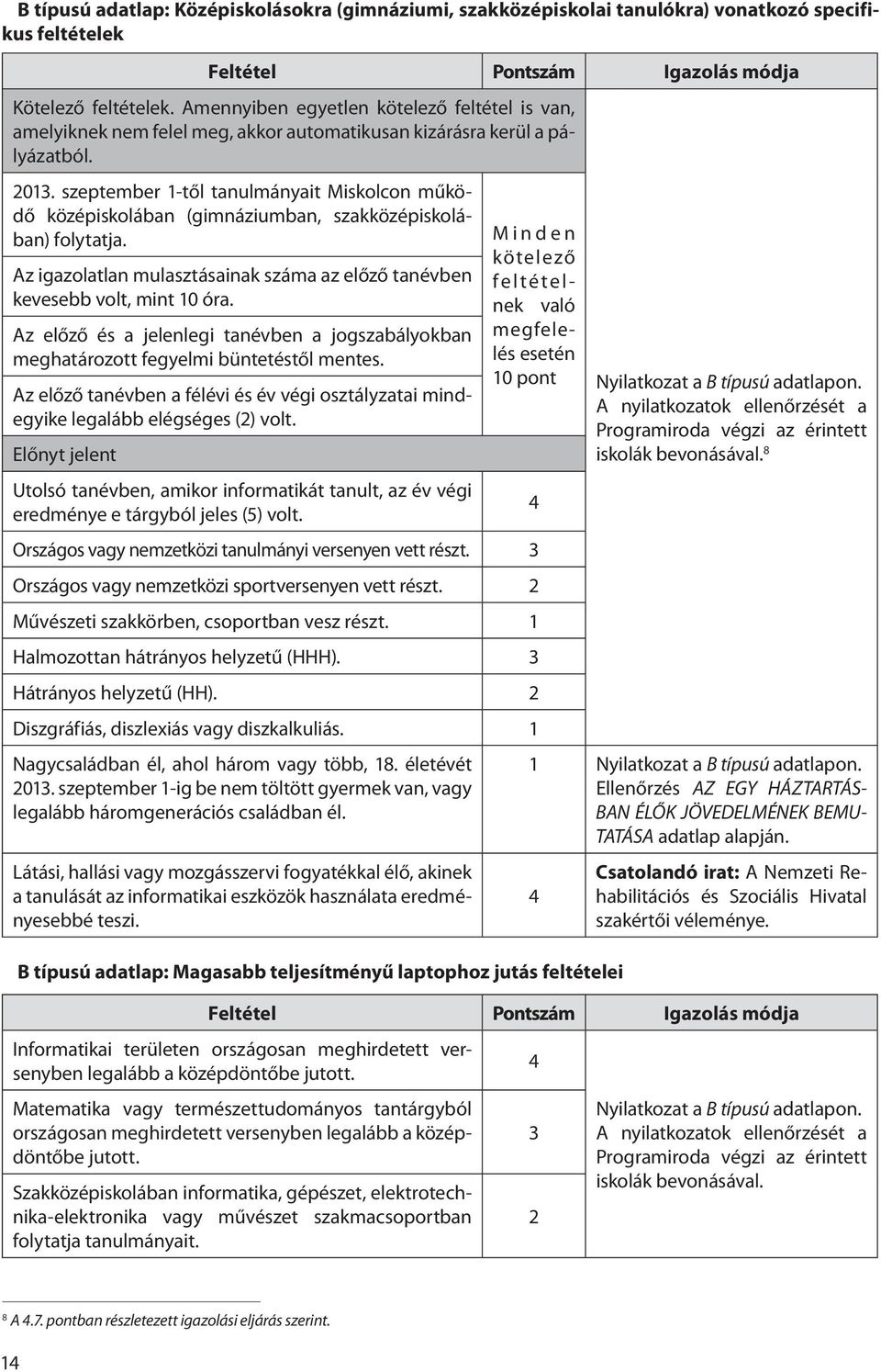 szeptember 1-től tanulmányait Miskolcon működő középiskolában (gimnáziumban, szakközépiskolában) folytatja. Az igazolatlan mulasztásainak száma az előző tanévben kevesebb volt, mint 10 óra.