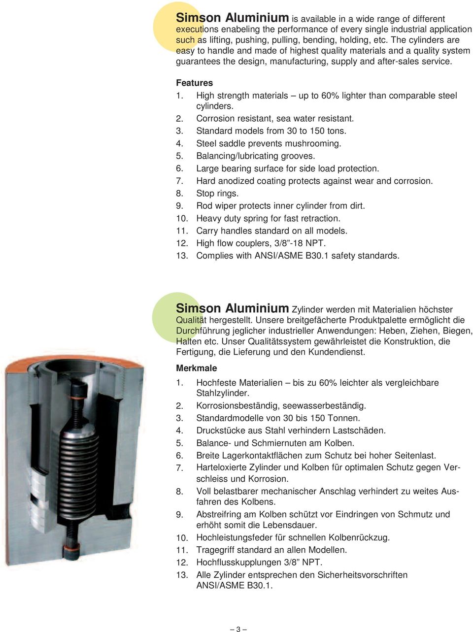 High strength materials up to 60% lighter than comparable steel cylinders. 1 1 Corrosion resistant, sea water resistant. Standard models from 30 to 150 tons. Steel saddle prevents mushrooming.