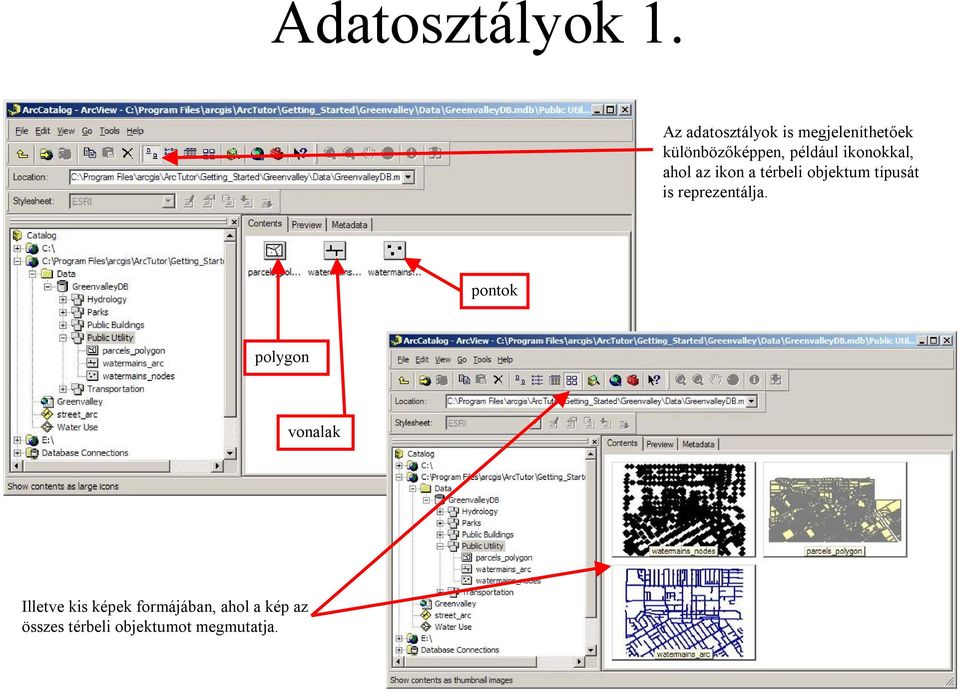 ikonokkal, ahol az ikon a térbeli objektum típusát is