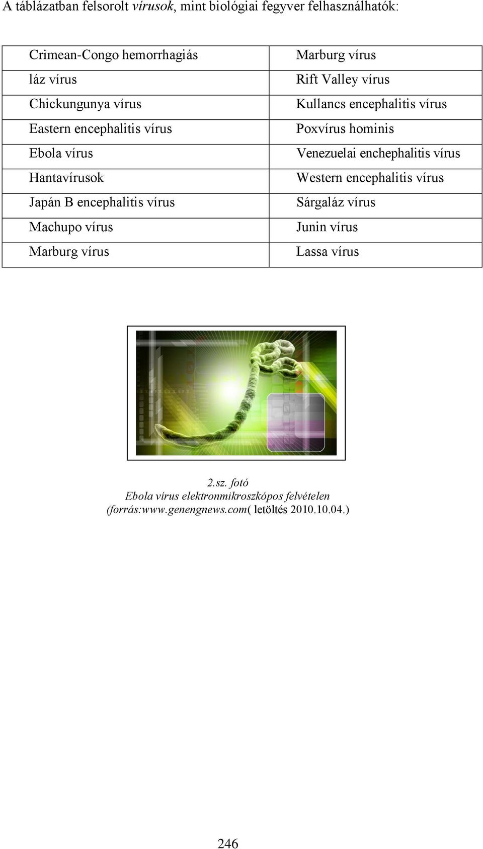 Valley vírus Kullancs encephalitis vírus Poxvírus hominis Venezuelai enchephalitis vírus Western encephalitis vírus Sárgaláz