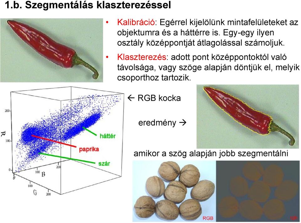 Klaszterezés: adott pont özéppontotól való távolsága, vagy szöge alapján döntjü el,