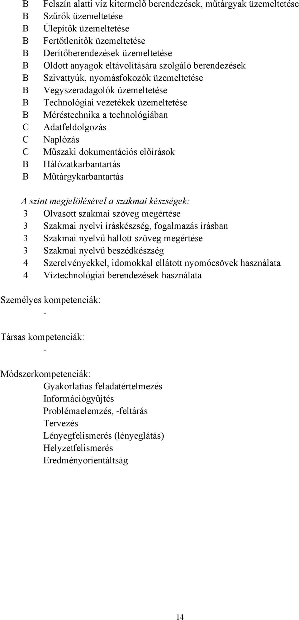 Adatfeldolgozás Naplózás Műszaki dokumentációs előírások Hálózatkarbantartás Műtárgykarbantartás A szint megjelölésével a szakmai készségek: 3 Olvasott szakmai szöveg megértése 3 Szakmai nyelvi