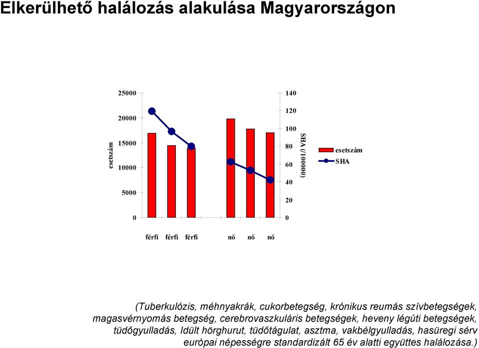 szívbetegségek, magasvérnyomás betegség, cerebrovaszkuláris betegségek, heveny légúti betegségek, tüdőgyulladás, Idült