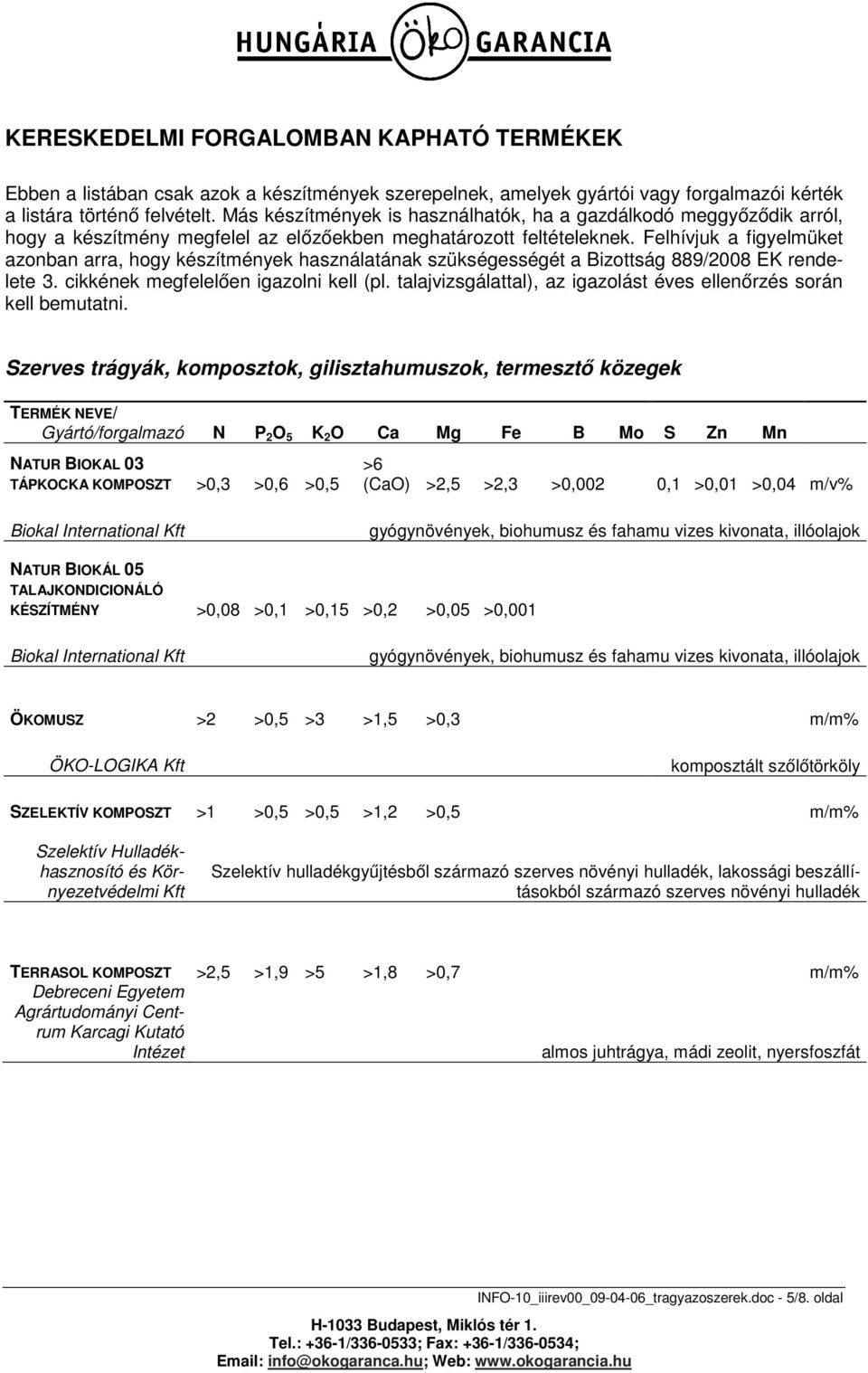 Felhívjuk a figyelmüket azonban arra, hogy készítmények használatának szükségességét a Bizottság 889/2008 EK rendelete 3. cikkének megfelelően igazolni kell (pl.