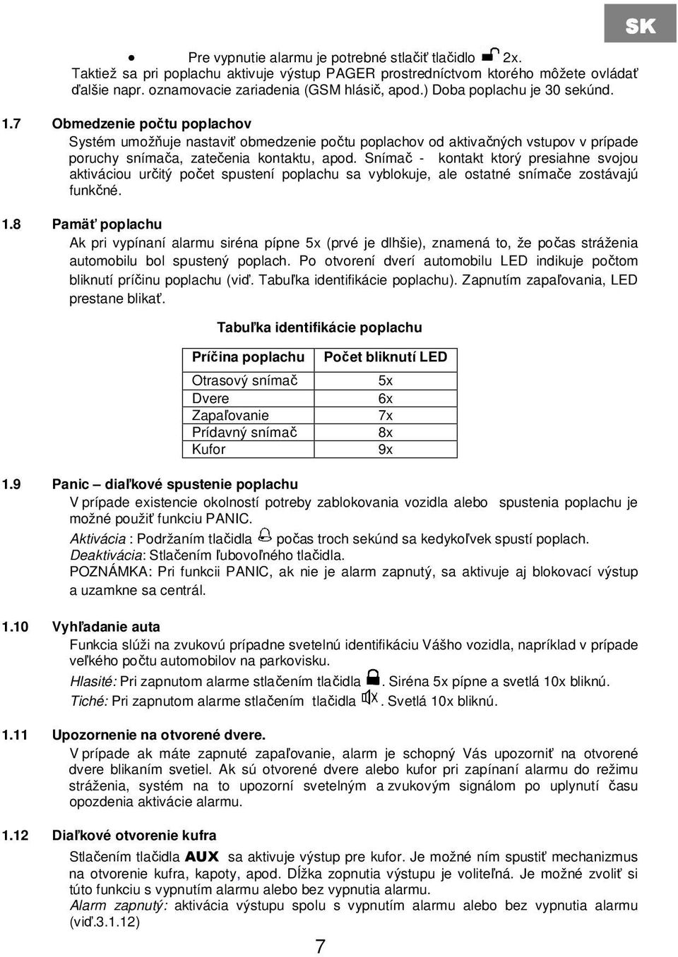 Snímač - kontakt ktorý presiahne svojou aktiváciou určitý počet spustení poplachu sa vyblokuje, ale ostatné snímače zostávajú funkčné. 1.