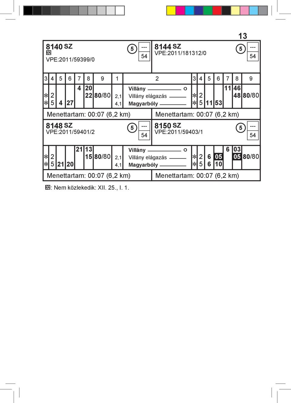 --- VPE:2011/59401/2 54 8150 SZ 5 --- VPE:2011/59403/1 21 13 Villány ó 0 36 Ĕ 2 15 / 2,1 Villány elágazás Ĕ 2 6 05 05 /