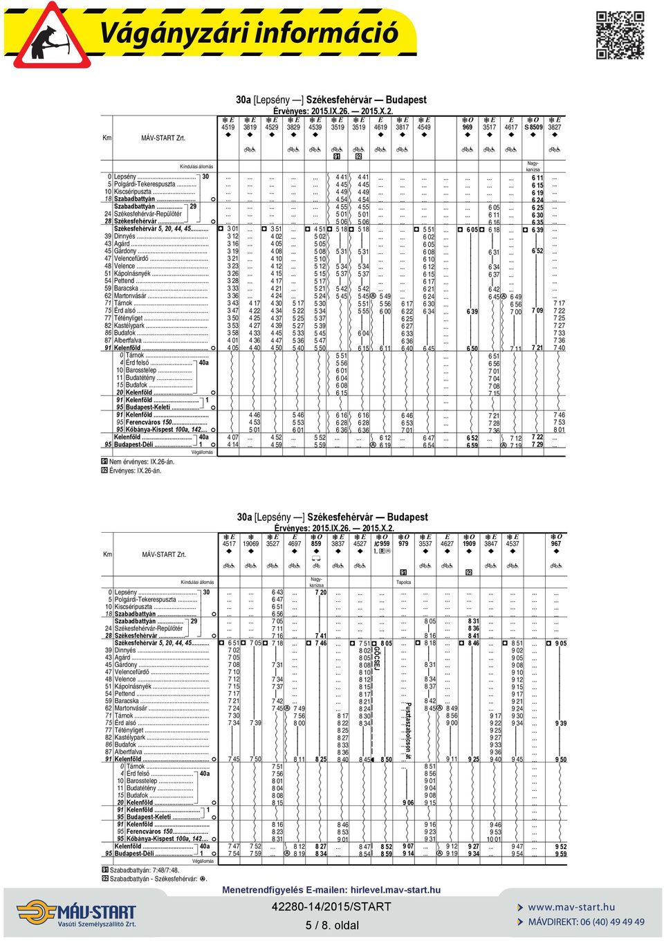 Kőbánya-Kspes 1a, 12. Kelenföld. a Budapes-Dél.. 1 Nem érvényes: IX.26-án.