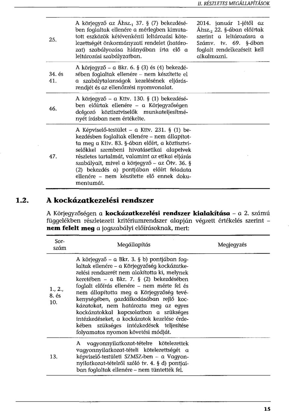 szabályzatban. A körjegyző- a Bkr. 6. (3) és (4) bekezdésében foglaltak ellenére - nem készítette el a szabálytalanságok kezelésének eljárásrendjét és az ellenőrzési nyomvonalat. A körjegyző - a Kttv.