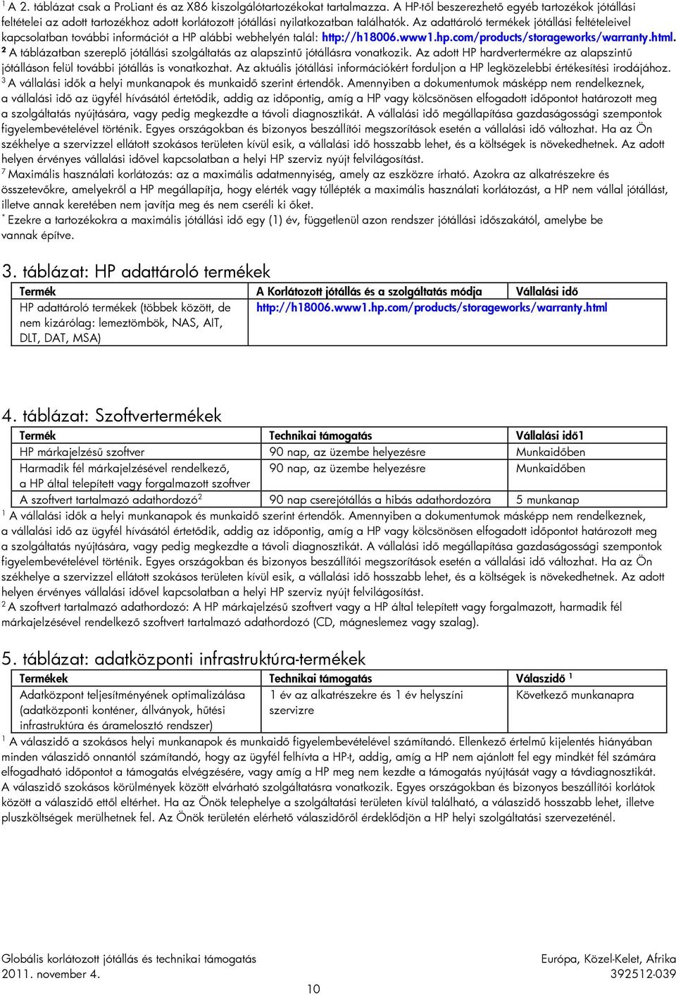 Az adattároló termékek jótállási feltételeivel kapcsolatban további információt a HP alábbi webhelyén talál: http://h18006.www1.hp.com/products/storageworks/warranty.html.