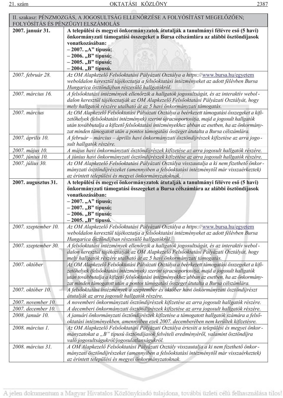 B típusú; 2005. B típusú; 2004. B típusú. 2007. február 28. Az OM Alapkezelõ Felsõoktatási Pályázati Osztálya a https://www.bursa.