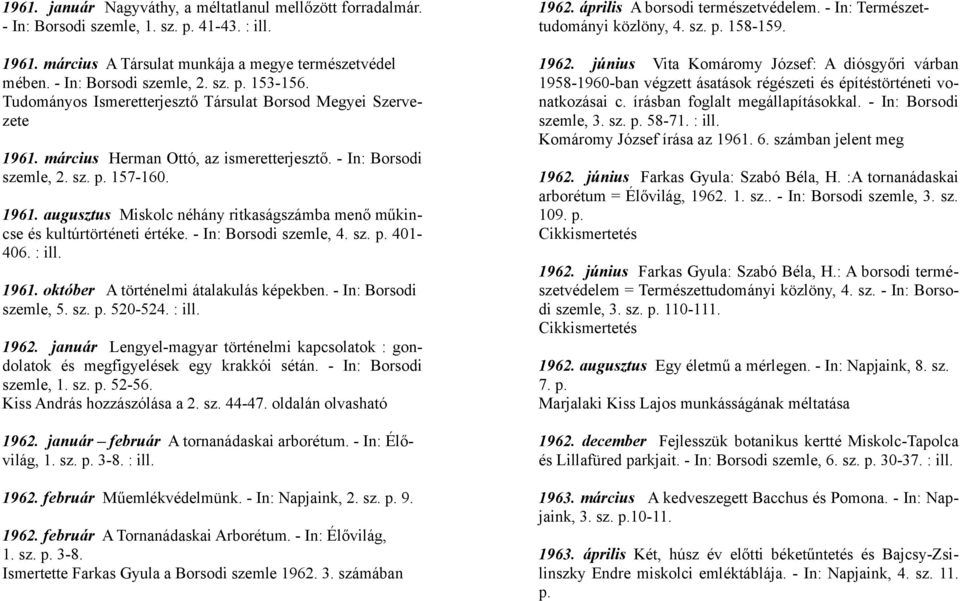 - In: Borsodi szemle, 4. sz. p. 401-406. : ill. 1961. október A történelmi átalakulás képekben. - In: Borsodi szemle, 5. sz. p. 520-524. : ill. 1962.