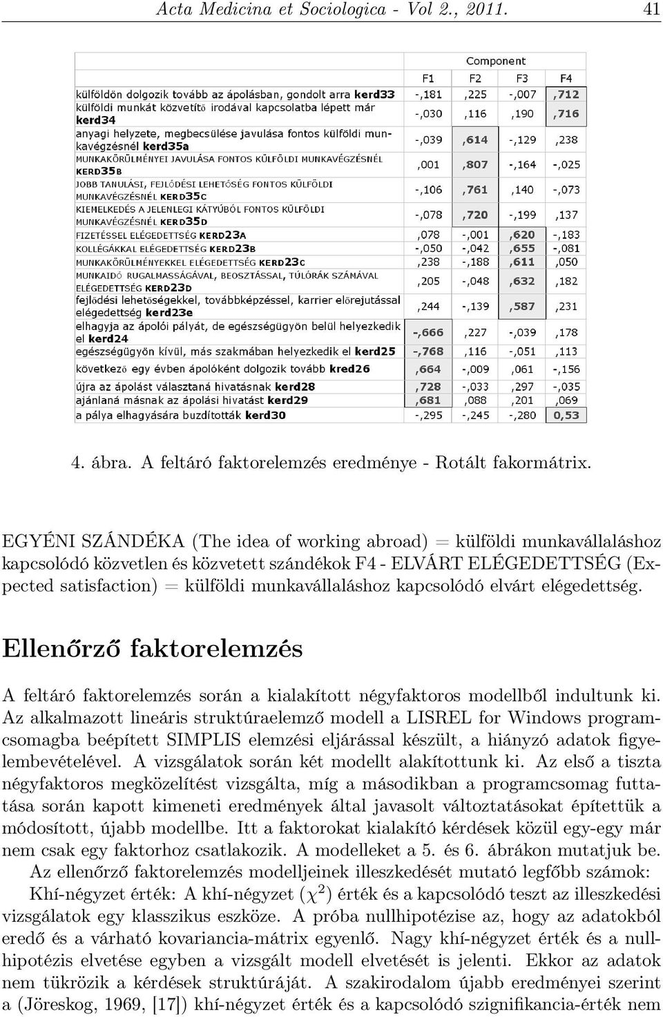 kapcsolódó elvárt elégedettség. Ellenőrző faktorelemzés A feltáró faktorelemzés során a kialakított négyfaktoros modellből indultunk ki.