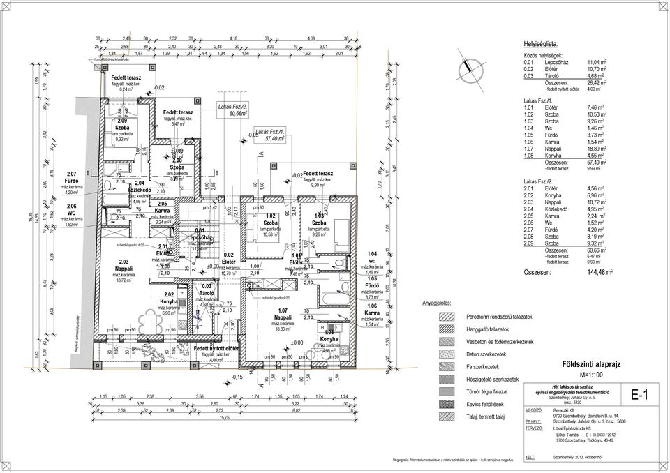 4,60 Lakás Fsz./ 60,66m 2 05 pm 1,42 2,24 m 2 3,70 01 0.02 4,56 m 2 10,70 m 2 02 6,96 m 2 0.01 Lépcsőház 11,04 m 2 0.