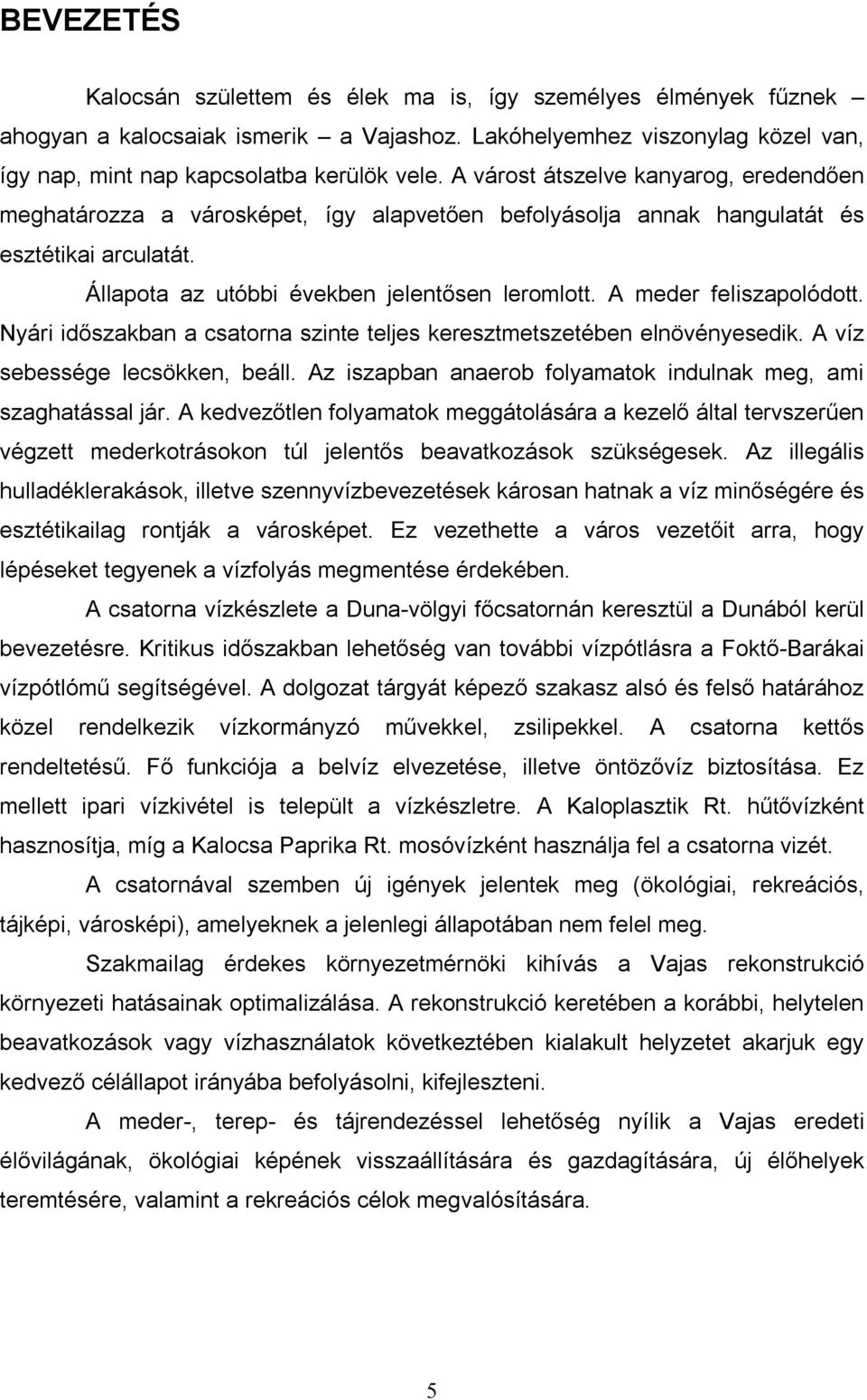 A meder feliszapolódott. Nyári időszakban a csatorna szinte teljes keresztmetszetében elnövényesedik. A víz sebessége lecsökken, beáll.