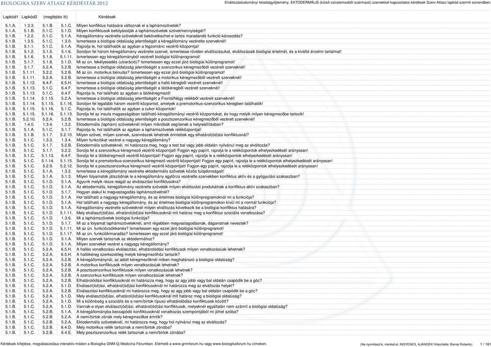 Ismertesse a biológiai oldalúság jelentőségét a kéregállomány vezérelte szerveknél! 5.1.B. 5.1.1. 5.1.C. 5.1.A. Rajzolja le, hol találhatók az agyban a fogzománc vezérlő központjai! 5.1.B. 5.1.2. 5.1.5. 5.1.6.