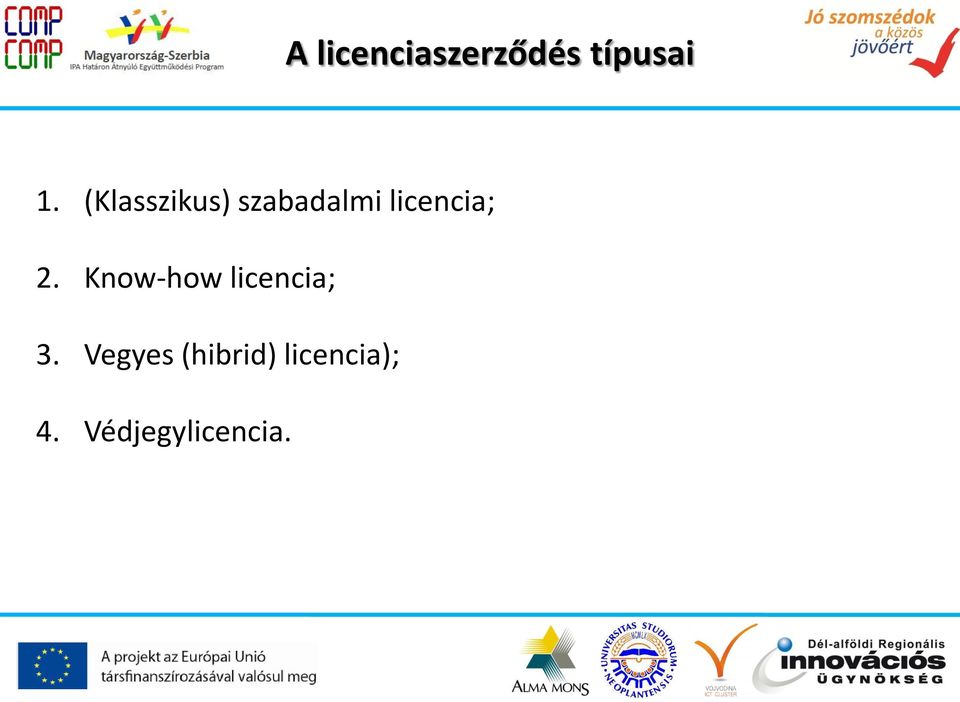 2. Know-how licencia; 3.