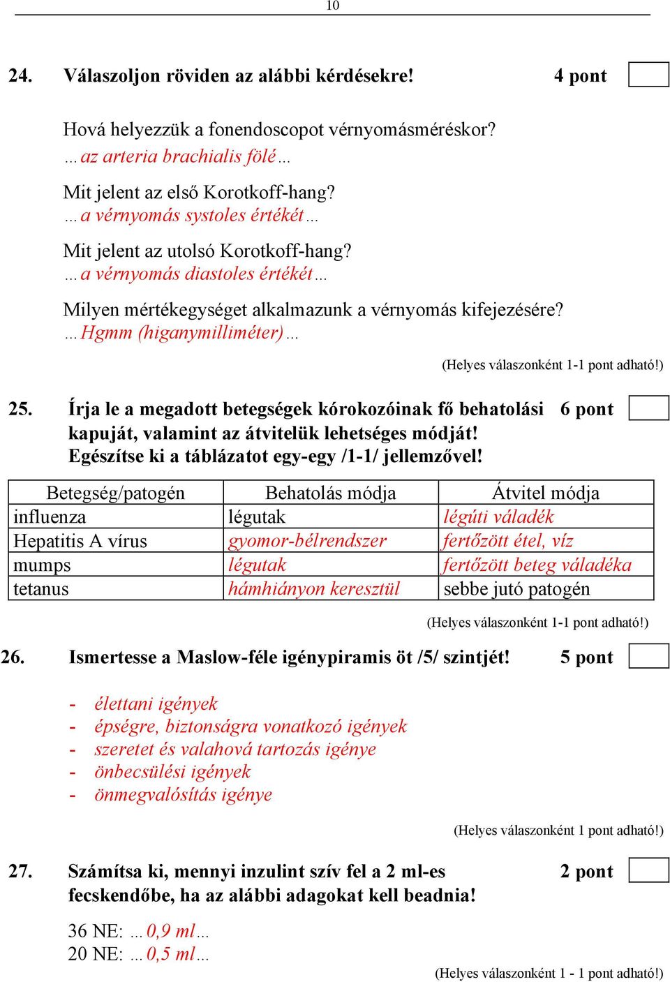 Írja le a megadott betegségek kórokozóinak fő behatolási 6 pont kapuját, valamint az átvitelük lehetséges módját! Egészítse ki a táblázatot egy-egy /1-1/ jellemzővel!