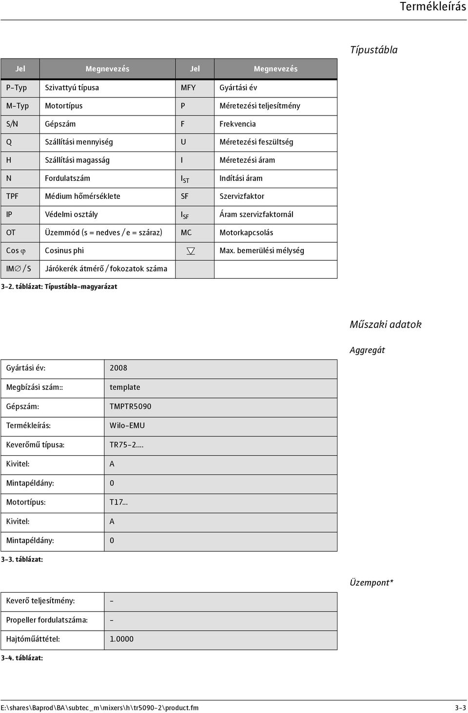 = száraz) MC Motorkapcsolás Cos ϕ Cosinus phi Max. bemerülési mélység IM / S Járókerék átmérő / fokozatok száma 3-2.