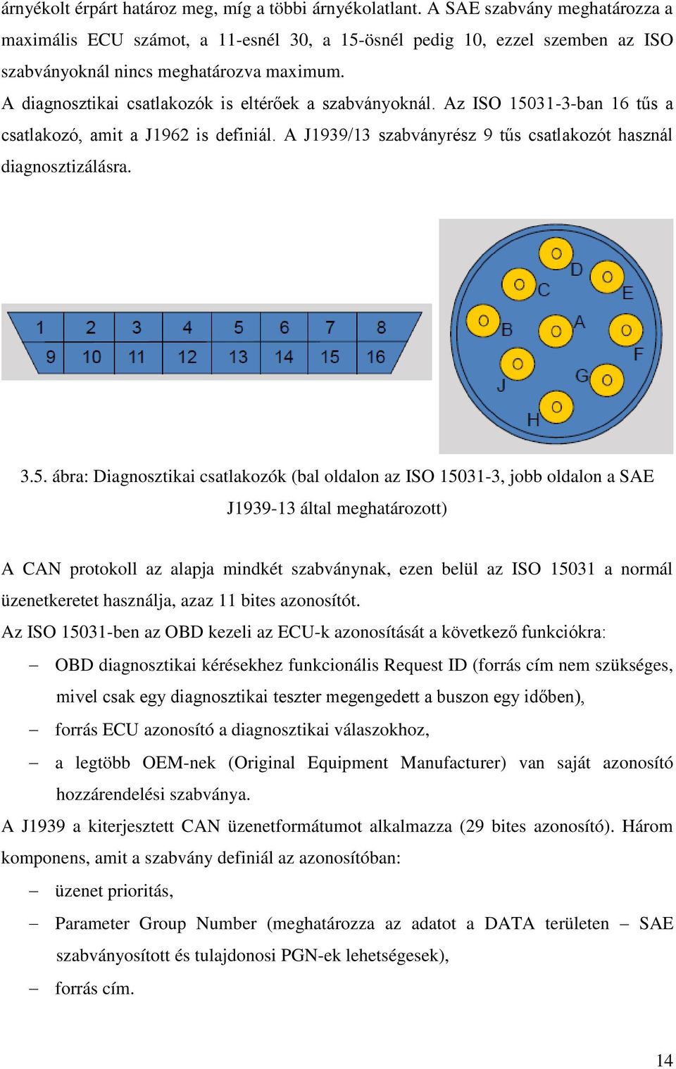 A diagnosztikai csatlakozók is eltérőek a szabványoknál. Az ISO 150