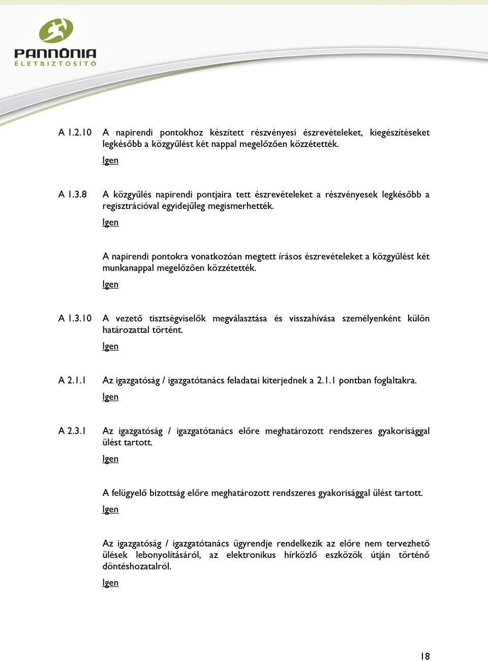 A napirendi pontokra vonatkozóan megtett írásos észrevételeket a közgyűlést két munkanappal megelőzően közzétették. A 1.3.