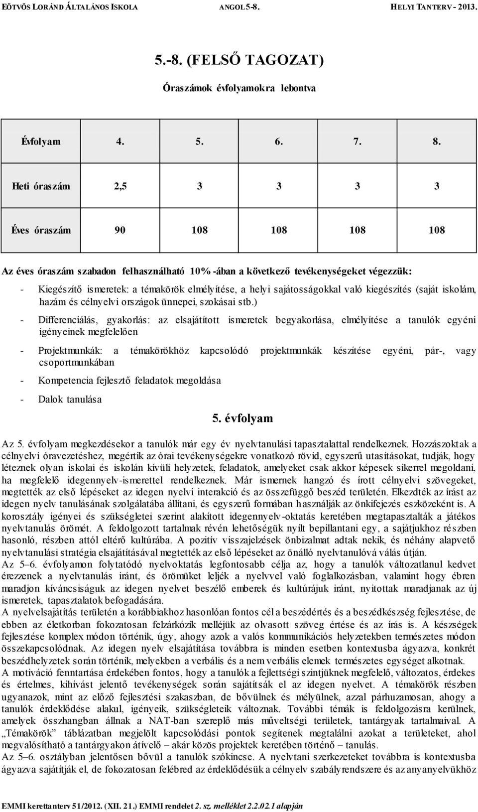 helyi sajátosságokkal való kiegészítés (saját iskolám, hazám és célnyelvi országok ünnepei, szokásai stb.